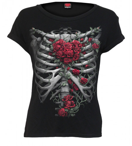 boutique tee shirt gothique mode femme rose bones spiral manches courtes