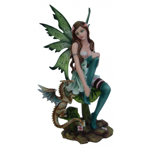 FIGURINE ELFES AVEC Bébé Dragon - Vert Turquoise Fée Fantaisie Statue Déco  EUR 86,59 - PicClick FR