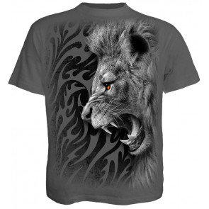 boutique tee shirt motif lion tribal gris