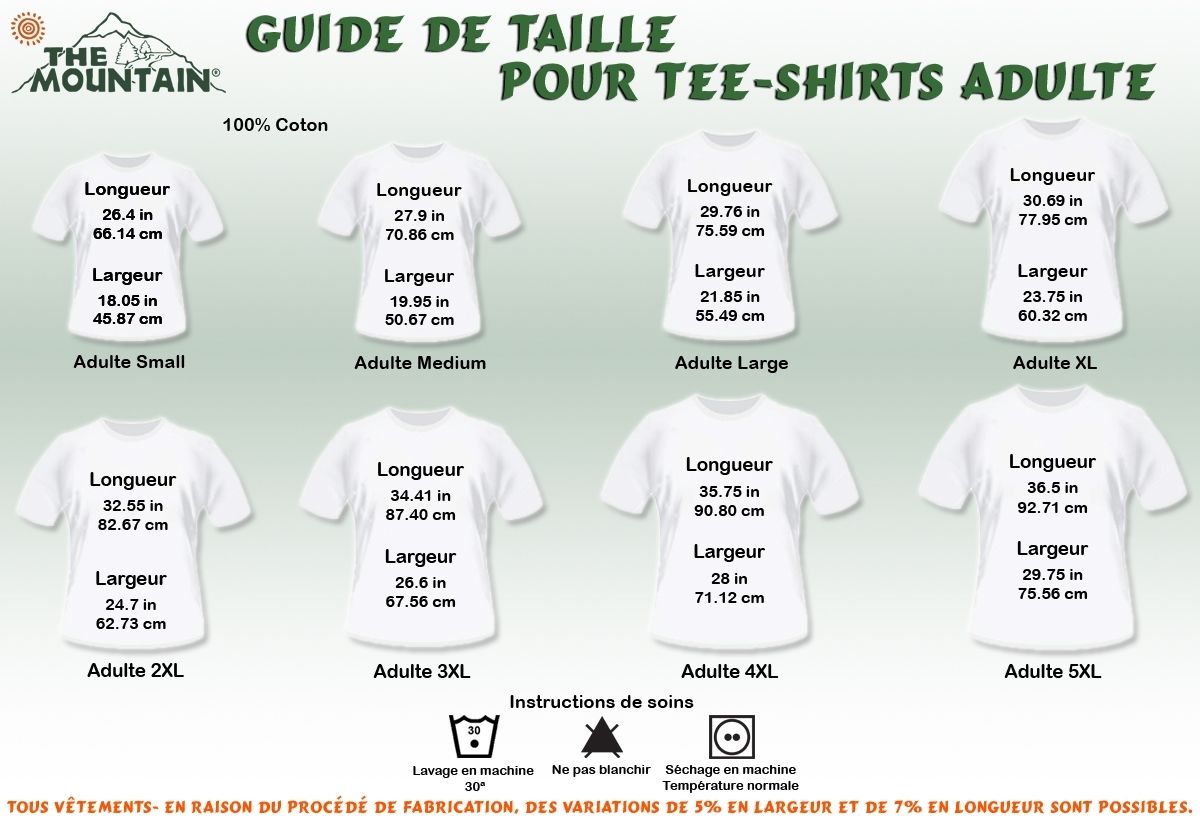 taille tee shirt the mountain adulte manches courtes